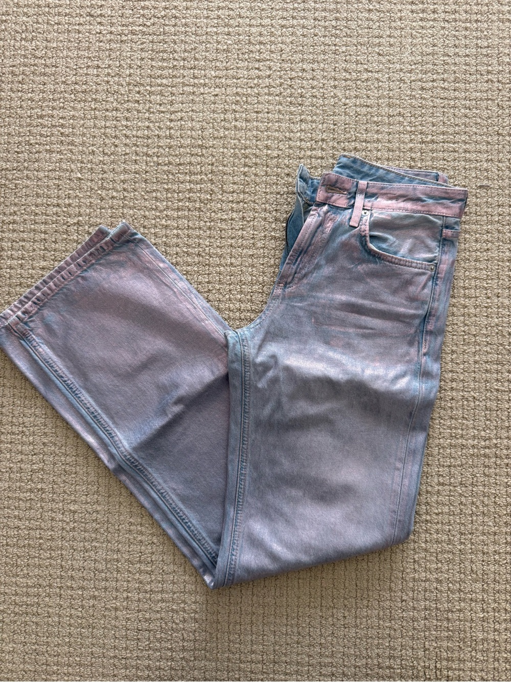 Zara Metallic Iridescent Blue-Purple Jeans - Casual Straight Fit